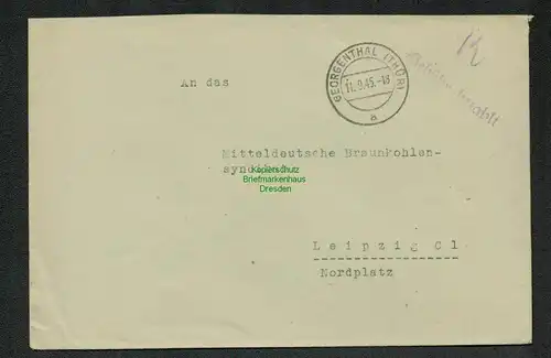 B5752 Gebühr bezahlt 1945 Brief Georgenthal Thür.