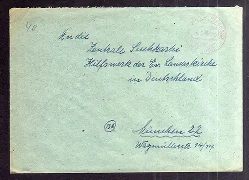 B2017 Brief SBZ Gebühr bezahlt 1946 Glauchau Sachs. 2 Bayr. Rotes Kreuz Suchkart