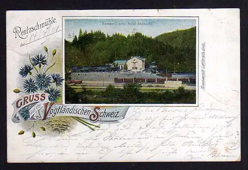 98723 AK Litho Vogtländische Schweiz Sommerfrische Hotel Steinicht Bahnhof 1901