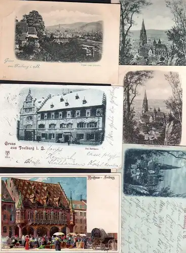 98885 6 AK Freiburg im Breisgau 1898 Münster Reliefkarte Rathaus im Winter