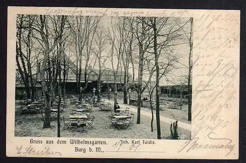95672 AK Burg bei Magdeburg 1901 Gasthaus Wilhelmsgarten