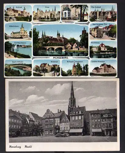 93196 2 AK Merseburg Markt 1952 Kaserne Seminar Schloss Dom 1940 Feldpost