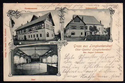 79784 AK Gasthof Langburkersdorf Vorderansicht Seitenansicht Saal 1904