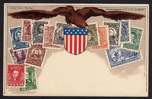 28693 AK Briefmarkenkarte USA Ottomar Zieher München