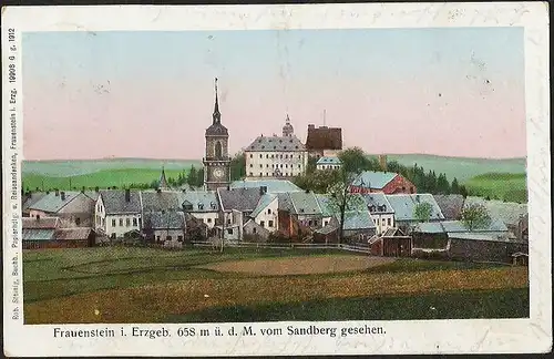 23603 AK Frauenstein Erzgeb. vom Sandberg 1912, gelaufen