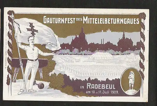 22769 AK Litho Radebeul Gauturnfest 1909 Golddruck Turner Sportgeräte Flittert