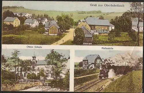 23254 AK Oberbobritzsch Eisenbahn Zug Dampflok Haltestelle Obere Schule 1934