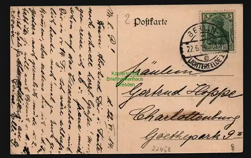 22452 AK Berlin Lichterfelde Karpfenteich und Lilienthalberg 1914 Verlag Klickow