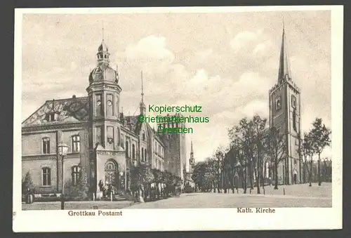 142065 AK Grottkau Schles. Postamt Kath. Kirche um 1910