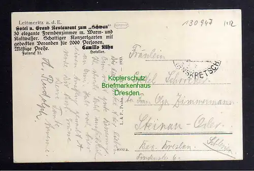 130947 AK Leitmeritz Leitmerice 1930 Hotel Grand Restaurant zum Schwan