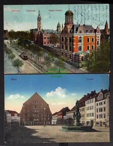 124890 2 AK Zittau Töpferberg Postamt 1912 Neustadt Brunnen 1915