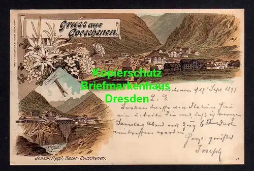 118485 AK Göschenen Litho 1897 Bahnhof Blumen Edelweiß Panorama