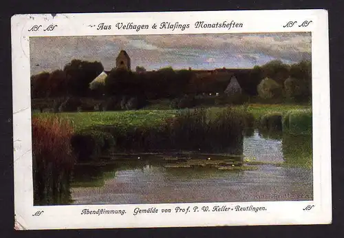 106833 AK Künstlerkarte Abendstimmung Gemälde von Keller Reutlingen Aus velhagen
