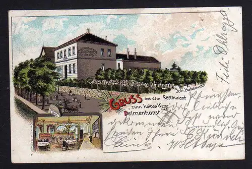 102215 AK Litho Delmenhorst 1903 Restaurant zum halben Wege Joh. Budelmann