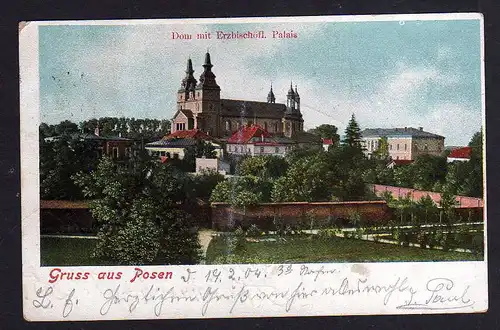 99463 AK Posen Dom mit Erzbischöfl. Palais 1904