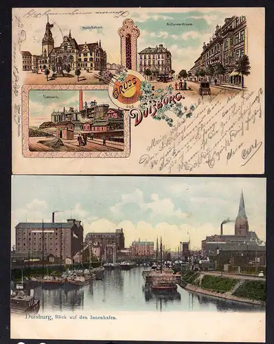 98445 2 AK Litho Duisburg 1903 Innenhafen um 1905