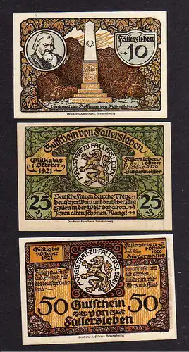 85839 Notgeld Fallersleben 3 Scheine 1921