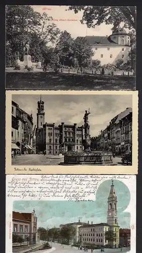 80159 3 AK Zittau 1903 Johanneum 1911 König Albert denkmal 1938 Markt