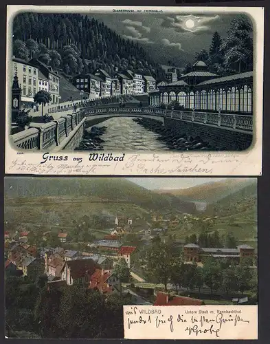 78166 2 AK Wildbad Untere Stadt Rennbachtal 1905 Olgastraße Trinkhalle Litho