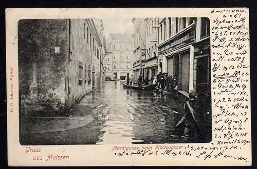 77464 AK Meißen Meissen Marktgasse bei Hochwasser 1900