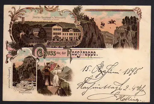 77710 AK Litho Hotel zur Rosstrappe 1898