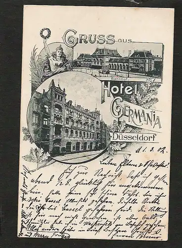 21944 AK Düsseldorf Hotel Germania Bahnhof 1902, gelaufen