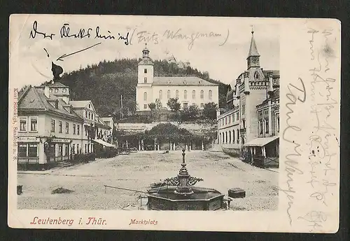 21374 AK Leutenberg Restaurant Schwarzburgerhof Markt Kirche gelaufen 1904