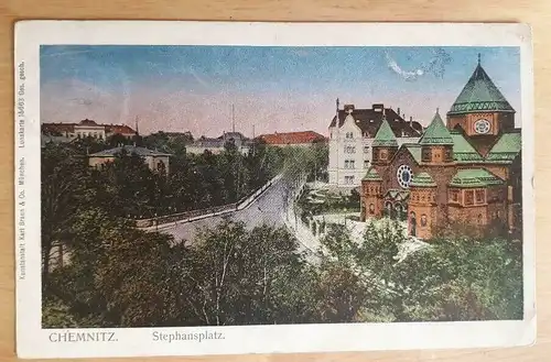 21012 AK Chemnitz Stephansplatz Synagoge Lunakarte , gelaufen   1906