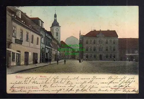 127349 AK Bilin um 1905 Markt Gasthof zum schwarzen Ross Verlag Brück & Sohn