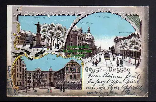 126591 AK Dessau Winterlitho 1900 Schloss Cavalierstrasse Theater Vater Franz