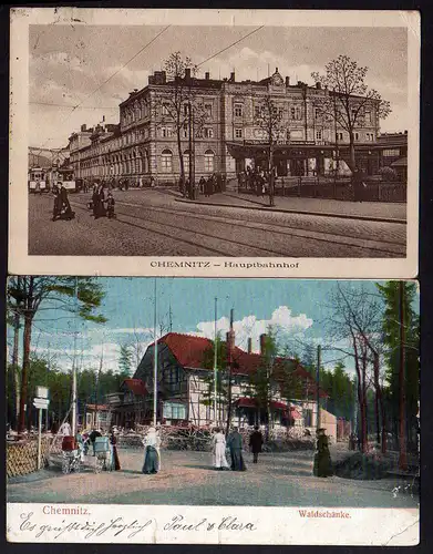 74621 2 AK Chemnitz Waldschänke 1905 Hauptbahnhof 1929