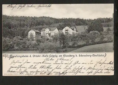 22598 AK Schneeberg Neustädtel Gleesberg Genesungsheim 1902 Knäbchen Zöblitz