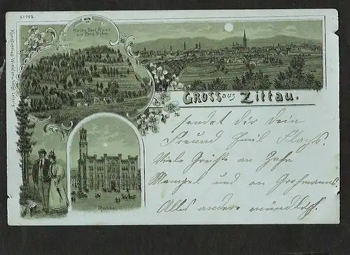 21135 AK Zittau Litho 1904 Rathaus Panorama Kirche Dorf Ruine Oybin