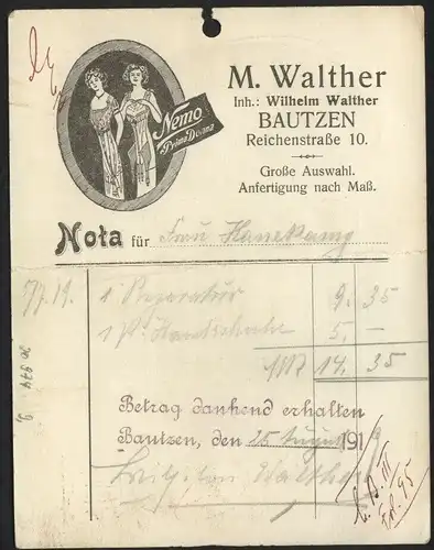 20974 AK Reklame Karte Bautzen Nota 1919, gelocht , 1919