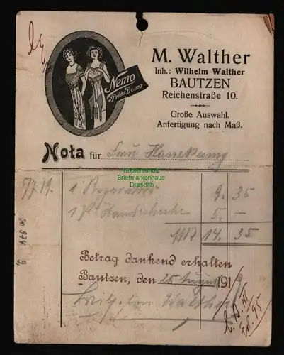 20974 AK Reklame Karte Bautzen Nota 1919, gelocht , 1919