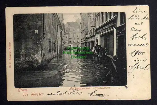 126440 AK Meissen 1890 Marktgasse beim Hochwasser Ausstattungsgeschäft Henke