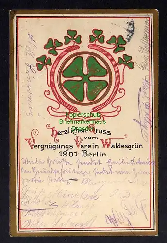 123472 AK Berlin 1901 Vergnügungs Verein Waldesgrün Kleeblatt Jugendstil