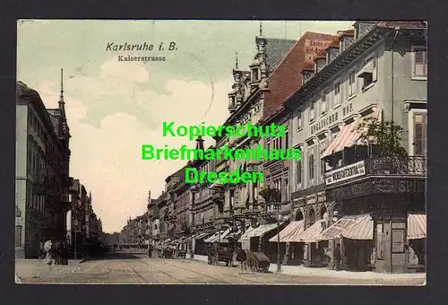 114630 AK Karlsruhe 1906 Kaiserstrasse Wiener Cafe Central Hotel Englischer Hof