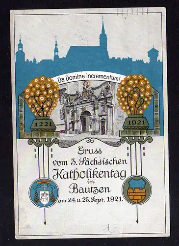 102705 AK Bautzen 1921 Künstlerkarte 3. Sächs. Katholikentag In Domine increment