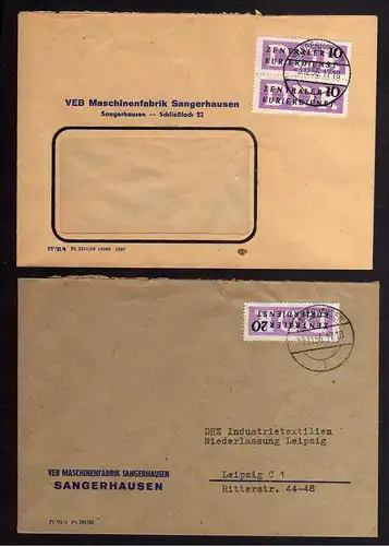 B2259 2x DDR ZKD 2x6 ,7 Brief VEB Maschinenfabrik Sangerhausen 1956