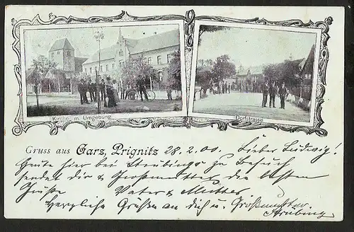 24477 AK Garz Priegnitz Kirche Dorfstrasse 1900, gelaufen Garz 1900
