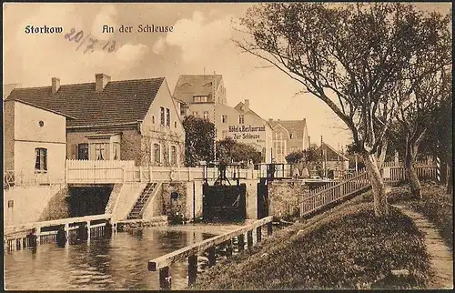 23551 AK Storkow Hotel Restaurant zur Schleuse 1913 Verlag Goldiner Berlin C25