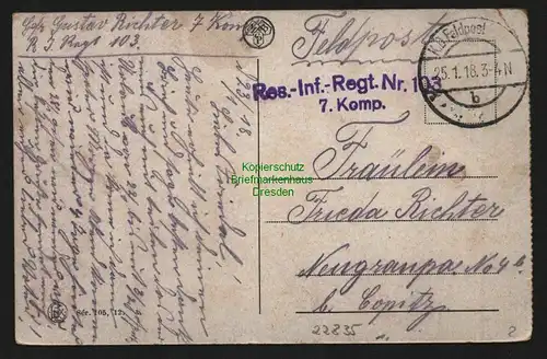 22835 AK Kortrijk Kazerne Feldpost 1918, gelaufen