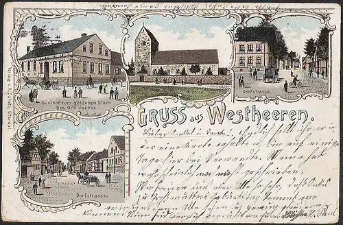 23237 AK Litho Westheeren Gasthof zum goldenen Stern Kirche Dorfstrasse 1899