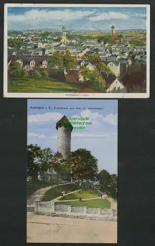 139640 2 AK Auerbach Vogtl. 1923 1926 Schlossturm aus dem 11. Jahrhundert