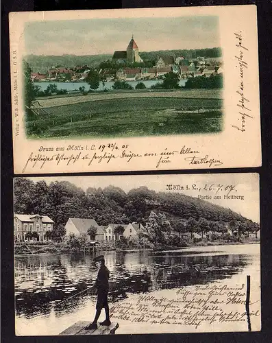 112637 2 AK Mölln Lauenburg 1907 Partie am Heitberg Panorama mit Kirche 1905