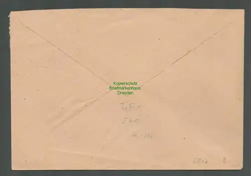 B5817 Gebühr bezahlt 1945 Brief Stadt Hartenstein an Finanzamt Zwickau