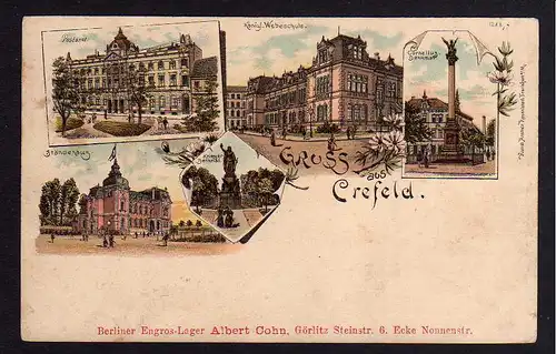 78727 AK Krefeld Crefeld Litho 1900 Postamt Ständhaus Webeschule