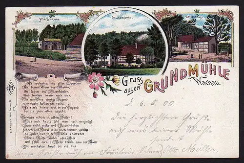 36690 Grundmühle Wachau Litho 1900 Liegau-Augustusbad