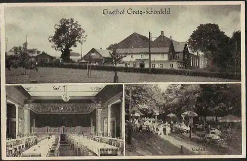 23518 AK Gasthof Greiz Schönfeld Garten Gaststätte Restaurant Restauration 1943